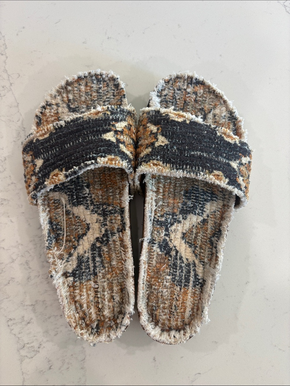 Free People Woven Terrycloth Slide Mules - Black & Brown